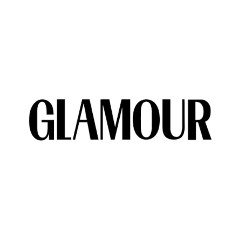 Tipografía moderna sobre fondo blanco, texto con la palabra "Glamour" en mayúsculas