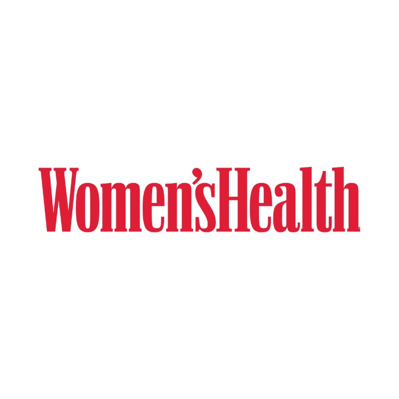 Tipografía moderna roja sobre fondo blanco, texto con la palabra "Women'sHealth" en mayúsculas